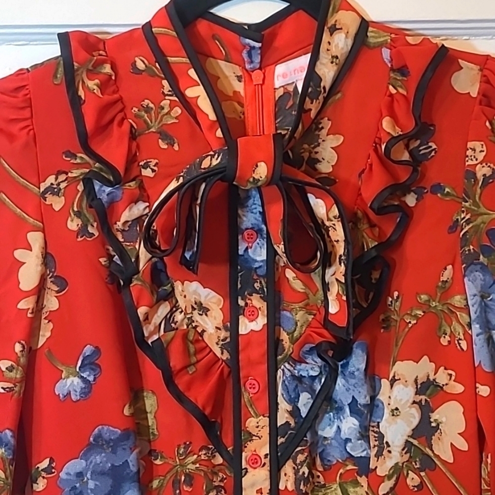 RE:Named Scarlet Red Floral Mod Boho Mini Dress Women’s Small - Picture 4 of 15